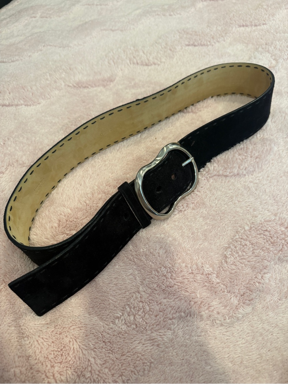 Prada Beige Suede Belt Interior with Black exterior and blk Stitching